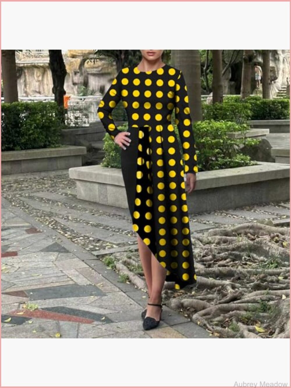 Long Sleeve Fit Flare Midi Dress Asymmetrical Ruffle Flowy - Picture 2 of 4